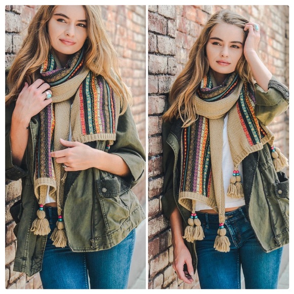 Bohemian Knit Braided & Tassel Scarf - Picture 7 of 7